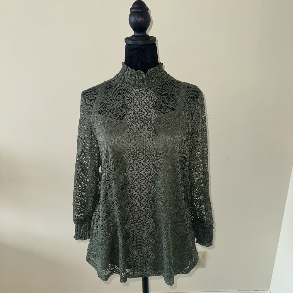 Green Cable & Gauge Lace Blouse